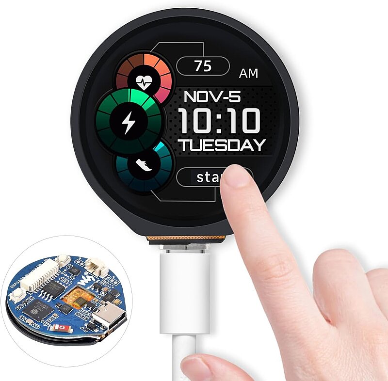 ESP32-S3 1.28 İnç Yuvarlak Dokunmatik LCD İvmeölçer ve Jiroskop Sensörlü Geliştirme Kartı