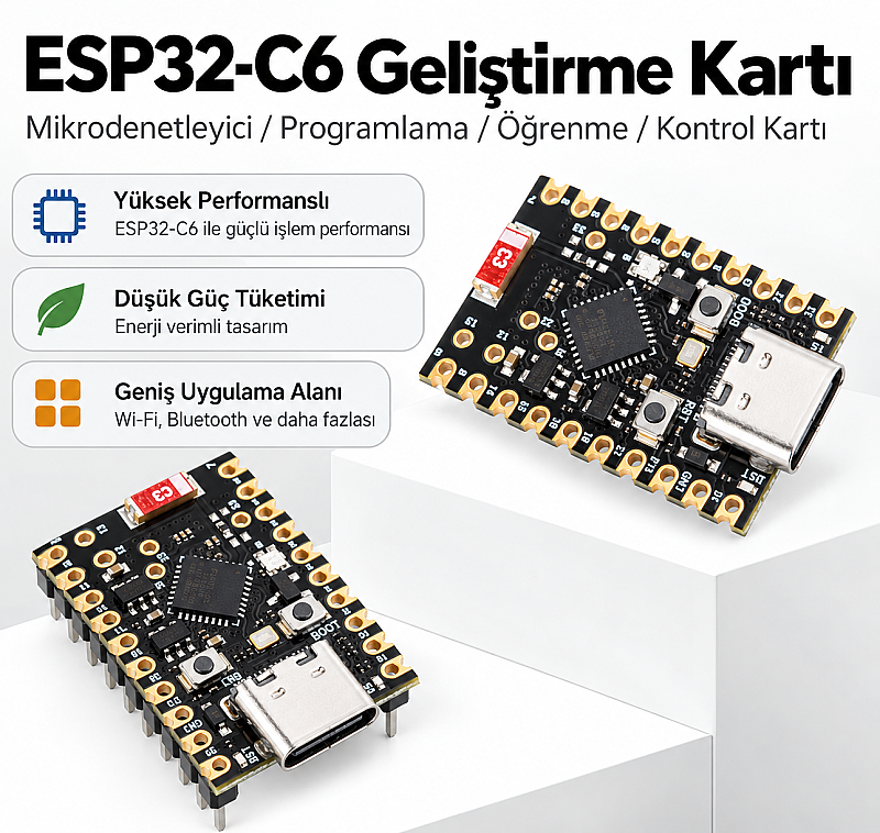 ESP32-C6 Super Mini WiFi 6 Bluetooth 5 BLE Geliştirme Kartı – RISC-V, USB Type-C