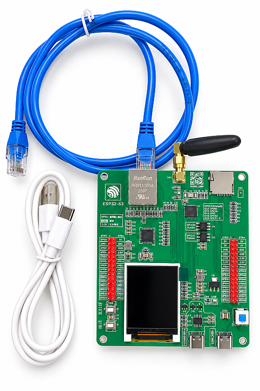 ESP32-S3 Ethernet W5500 N16R8 1.77 İnç LCD Ekranlı 2.5dbi WiFi Bluetooth Geliştirme Kartı
